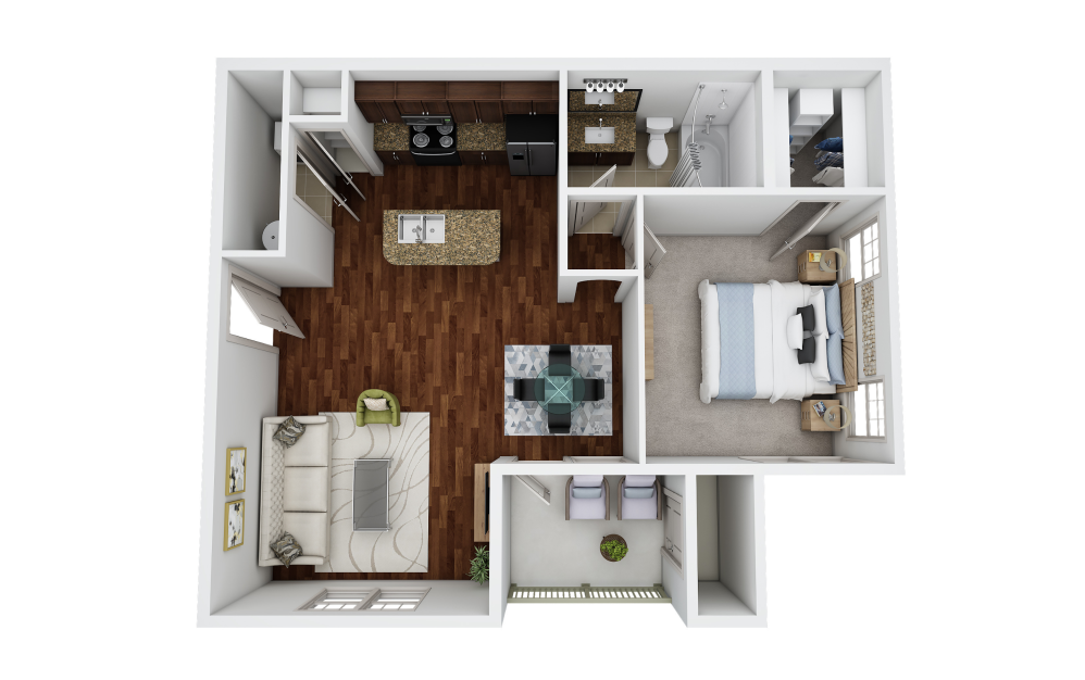 A2 - 1 bedroom floorplan layout with 1 bathroom and 747 square feet