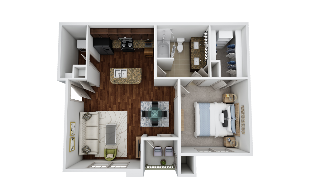 A3G - 1 bedroom floorplan layout with 1 bathroom and 958 square feet