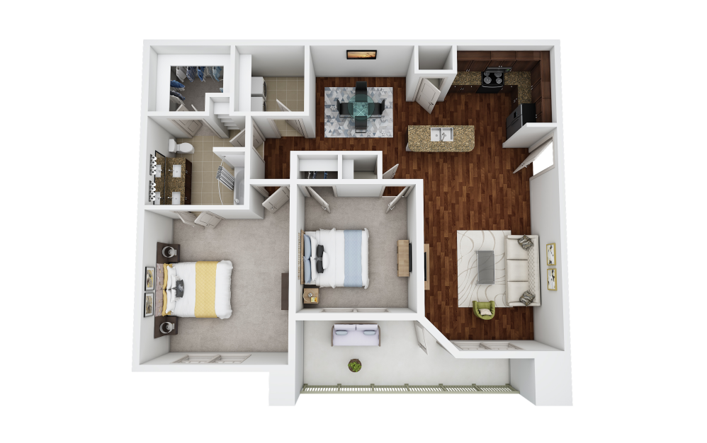 B1 - 2 bedroom floorplan layout with 1 bathroom and 1025 square feet