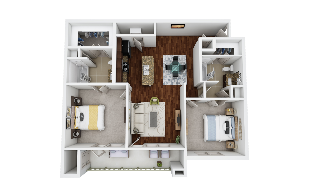 B3G - 2 bedroom floorplan layout with 2 bathrooms and 1428 square feet