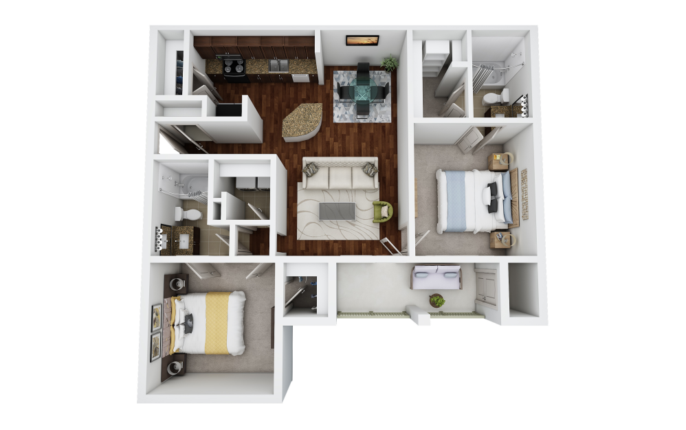 B4 - 2 bedroom floorplan layout with 2 bathrooms and 1216 square feet