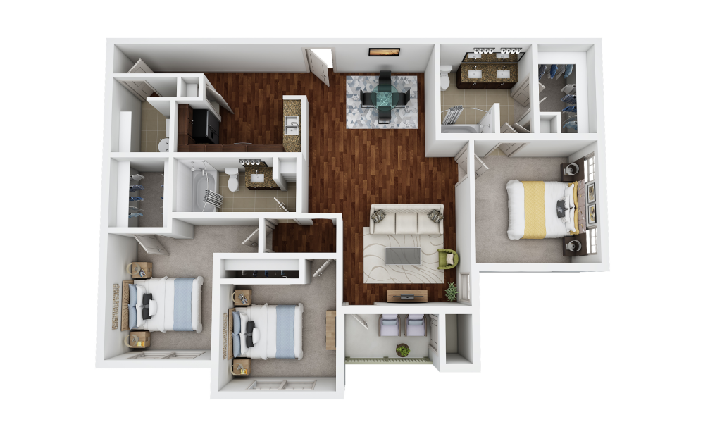 C1G - 3 bedroom floorplan layout with 2 bathrooms and 1595 square feet