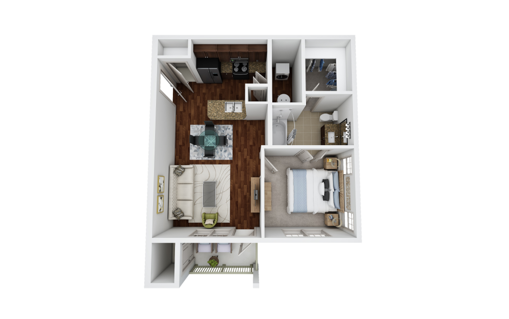 A1 - 1 bedroom floorplan layout with 1 bathroom and 642 square feet